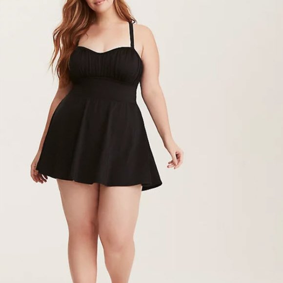 Torrid Black Ruched Bust Skater Swimsuit One Piece